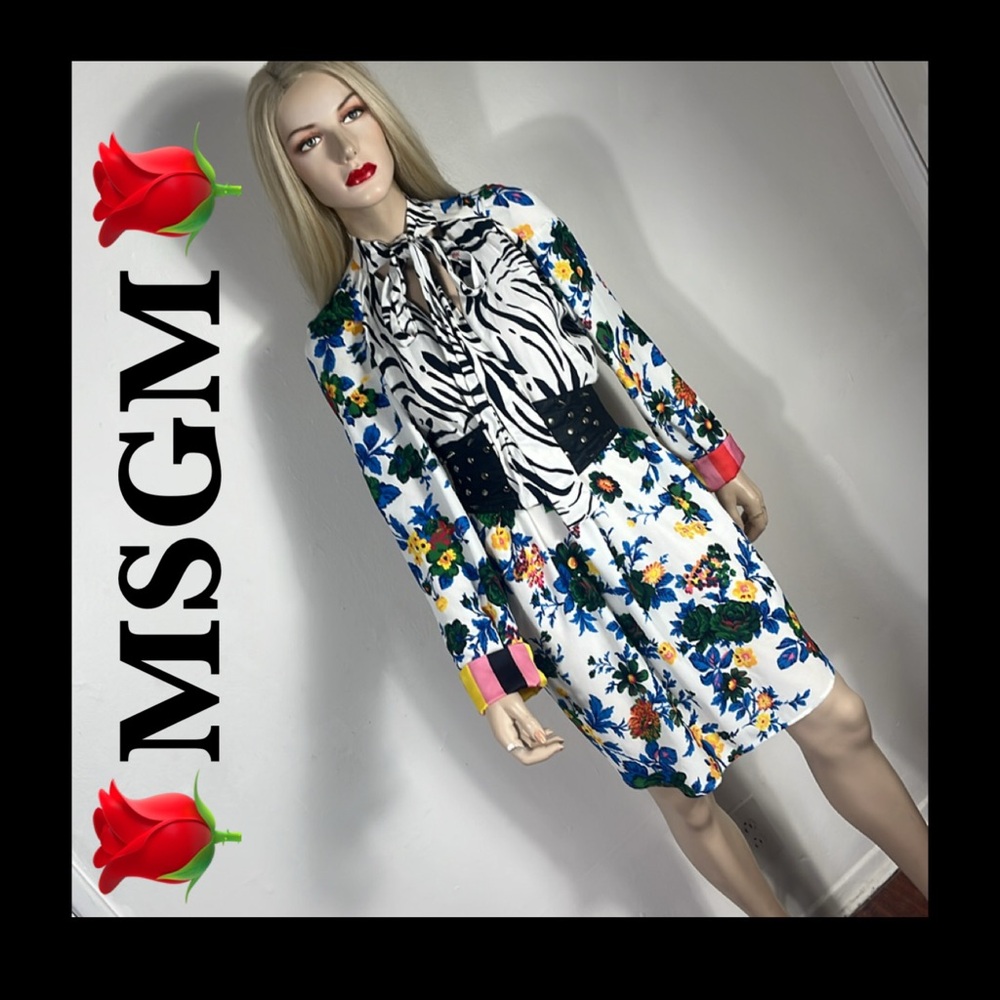 MSGM Milano Black and White Patterned Dress..Belt not included